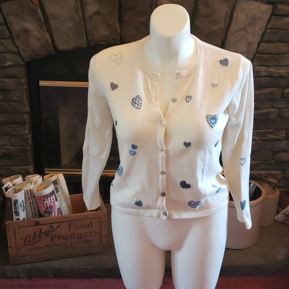 Talbots heart beaded and embroidered cardigan